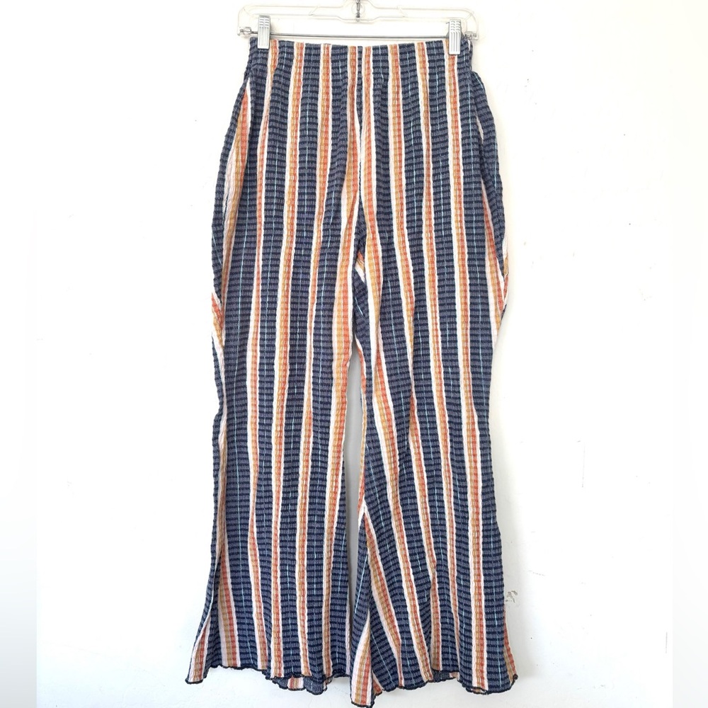 FREE PEOPLE Fine Line Slim High Waist Flare Striped Boho pants festival sz s/p - Picture 2 of 6